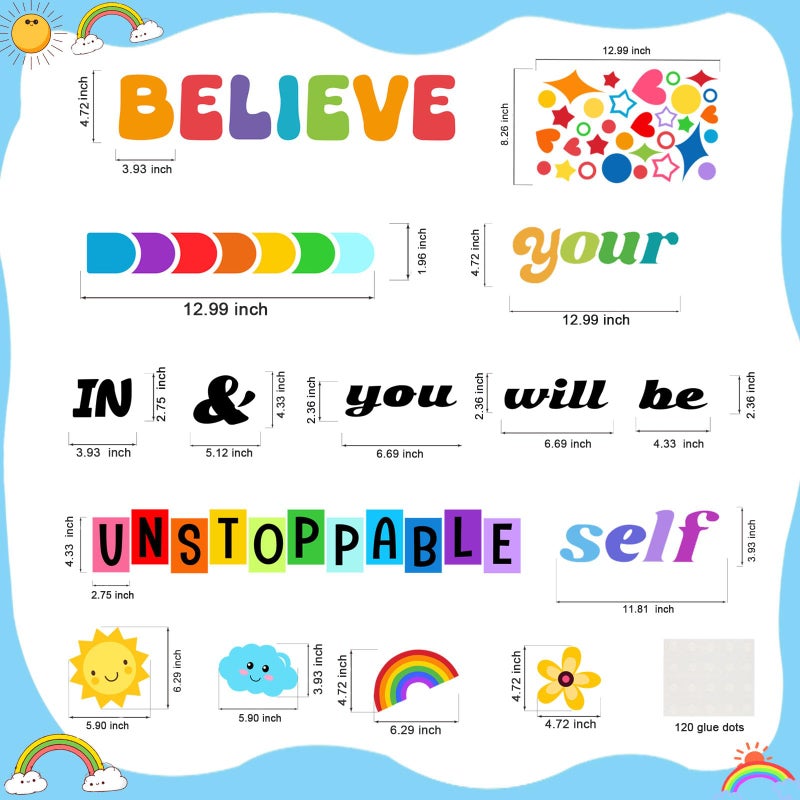LioNergy BELIEVE in YOURSELF Classroom Bulletin Board Decoration Set Motivational Cutouts Bulletin Board Wall Door Decor for Kindergarten Preschool Elementary Middle School - Image 3